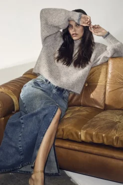CO' COUTURE Darin Long Slit Skirt Denim Blue