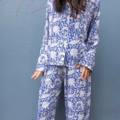 CRAFT SISTERS Pyjamas Blockprint Blue Flower