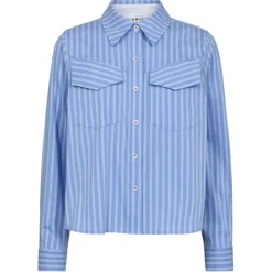 HAUTE L'AMITIE Blue Stripe Logo Print Shirt