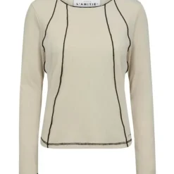 HAUTE L'AMITIE Reverse Seam Rib Blouse Almond