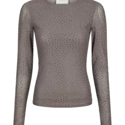 NEO NOIR Basira Stone Mesh Blouse Silver