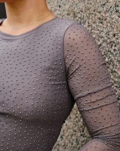 NEO NOIR Basira Stone Mesh Blouse Silver