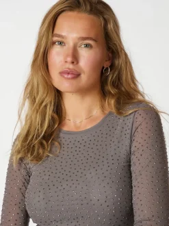 NEO NOIR Basira Stone Mesh Blouse Silver