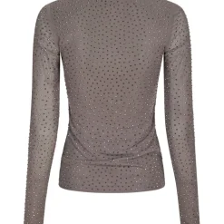 NEO NOIR Basira Stone Mesh Blouse Silver