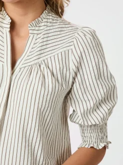 NEO NOIR Diana Crepe Stripe Blouse Brown