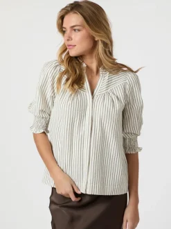 NEO NOIR Diana Crepe Stripe Blouse Brown