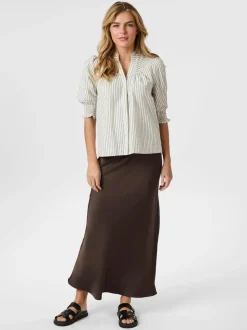 NEO NOIR Diana Crepe Stripe Blouse Brown