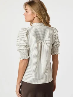 NEO NOIR Diana Crepe Stripe Blouse Brown