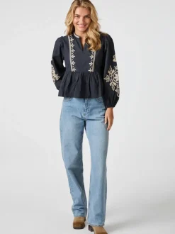 NEO NOIR Ginia Emb Blouse Navy