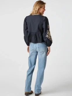 NEO NOIR Ginia Emb Blouse Navy