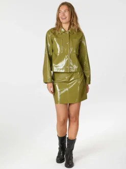 NEO NOIR Hemie Patent Skirt Olive