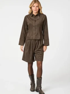 NEO NOIR Nika Faux Suede Bermuda Shorts Dark Brown