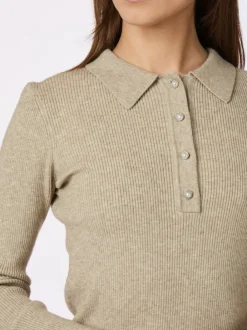 NEO NOIR Panama Knit Blouse Beige Melange