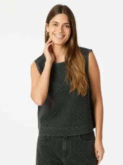 NEO NOIR Rissa Bedazzled Denim Top Black