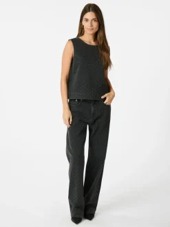 NEO NOIR Rissa Bedazzled Denim Top Black