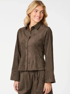 NEO NOIR Rosa Faux Suede Shirt Dark Brown