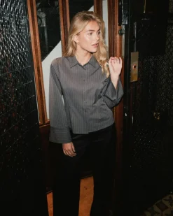 NEO NOIR Rosa Pinstripe Shirt Grey