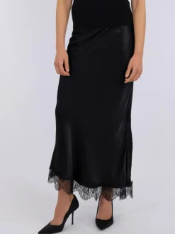 NEO NOIR Veroni Satin Lace Skirt Sort
