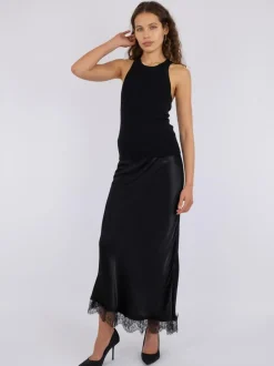 NEO NOIR Veroni Satin Lace Skirt Sort