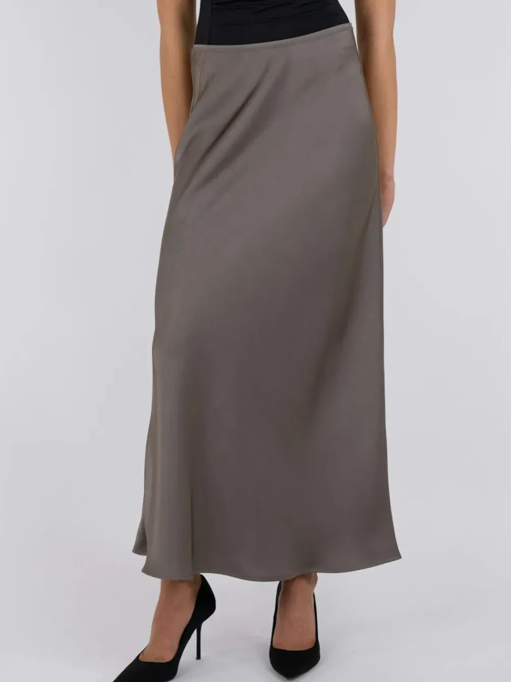 NEO NOIR Vicky Heavy Sateen Skirt Warm Grey